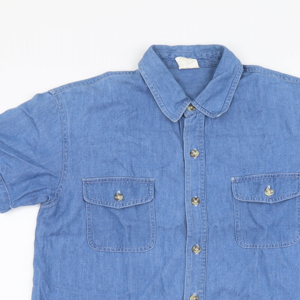 Mickey & Co Womens Blue Cotton Basic Button-Up Size S Collared - Pooh