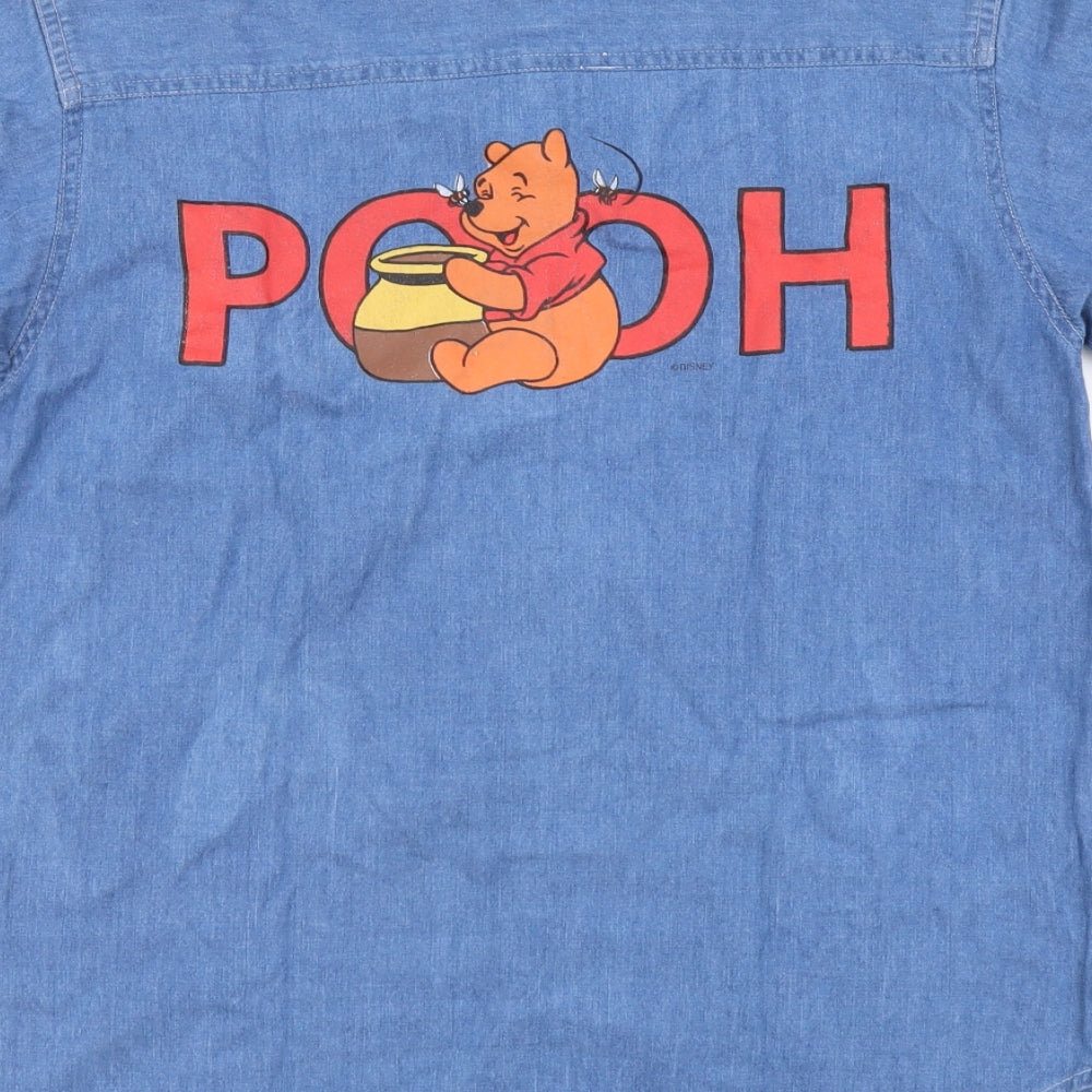 Mickey & Co Womens Blue Cotton Basic Button-Up Size S Collared - Pooh