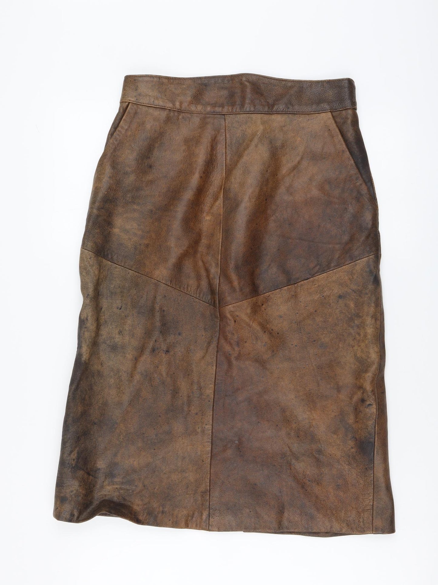 Preworn Womens Brown Leather A-Line Skirt Size 30 in Zip