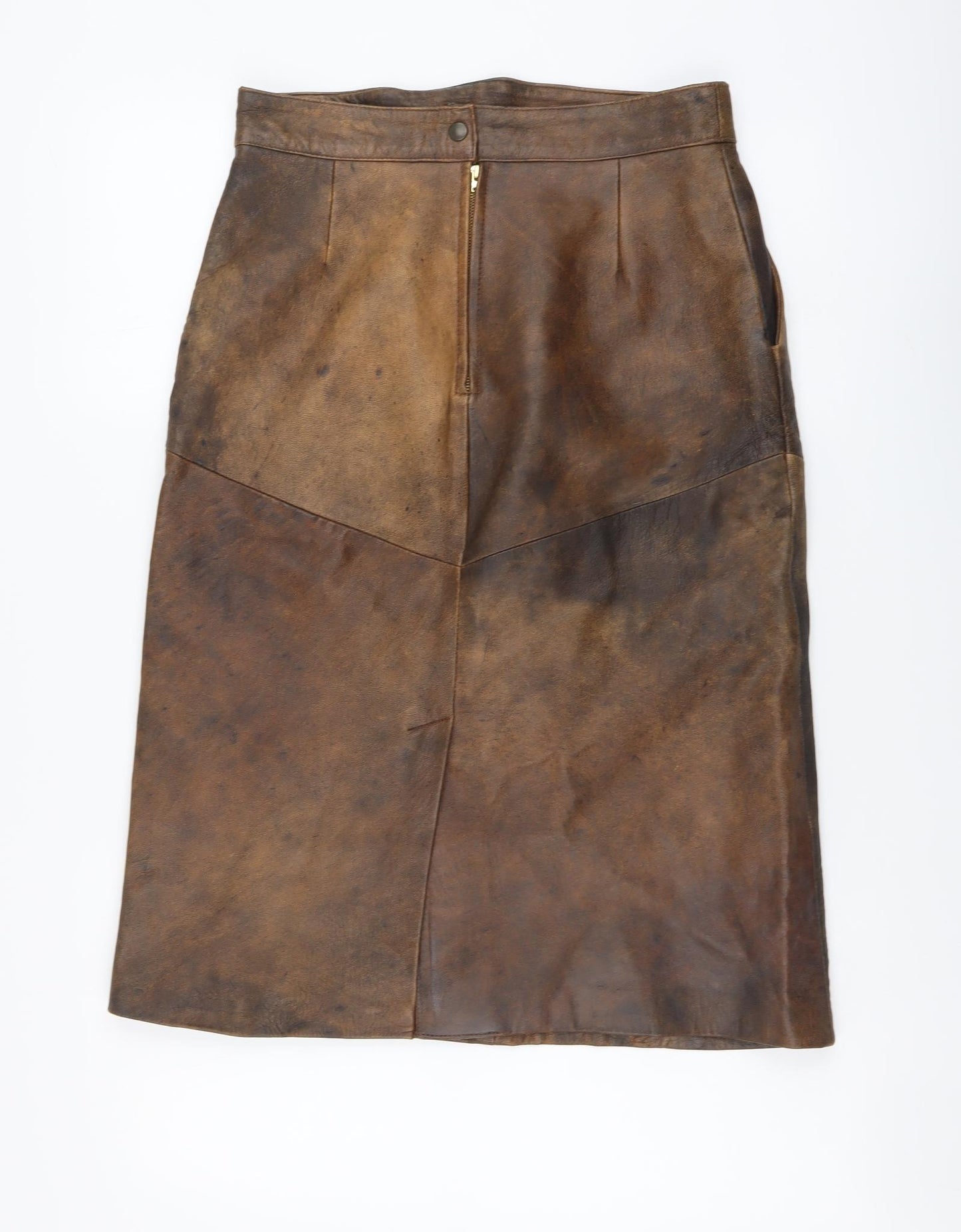 Preworn Womens Brown Leather A-Line Skirt Size 30 in Zip