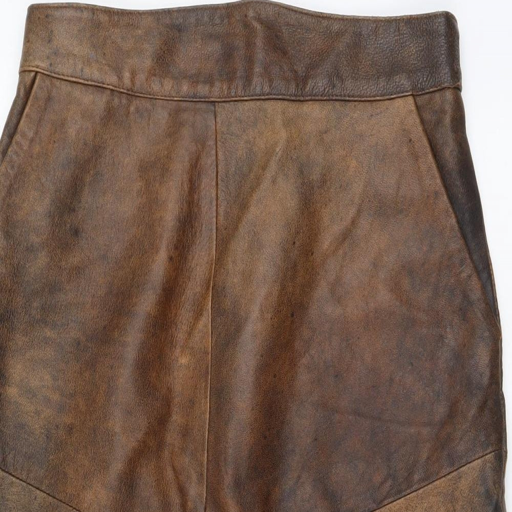 Preworn Womens Brown Leather A-Line Skirt Size 30 in Zip