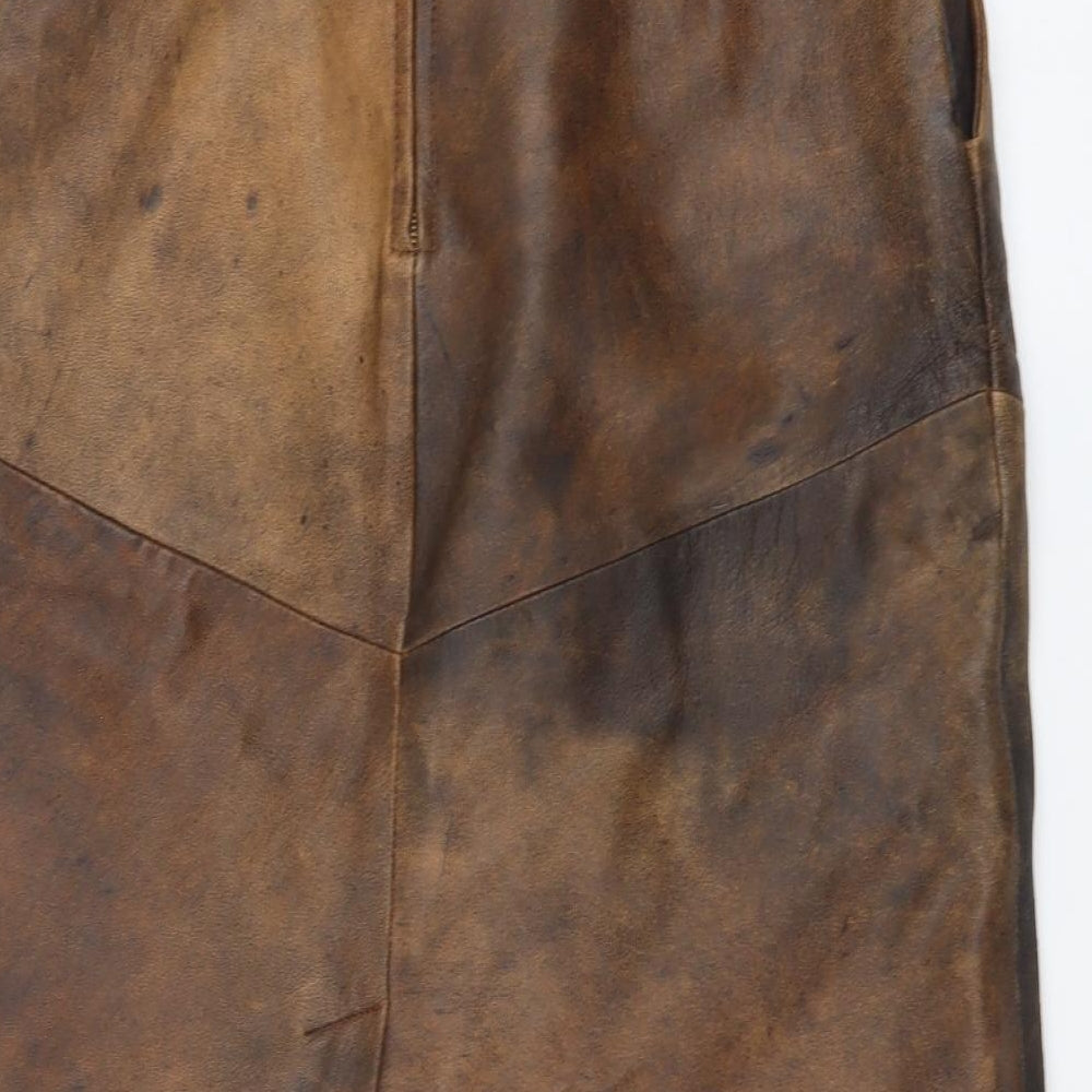 Preworn Womens Brown Leather A-Line Skirt Size 30 in Zip