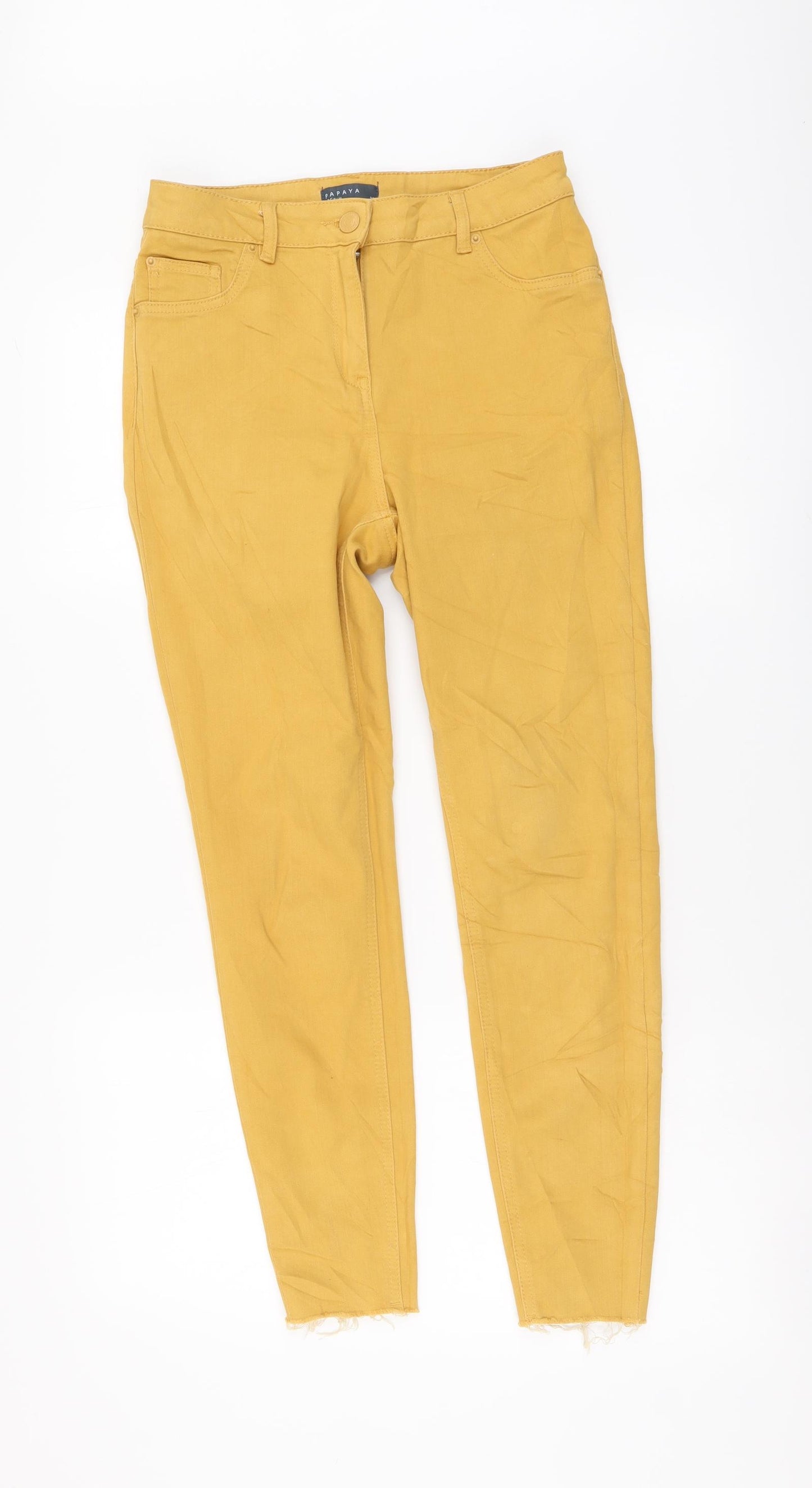 Papaya Womens Yellow Cotton Skinny Jeans Size 10 L20 in Regular Button