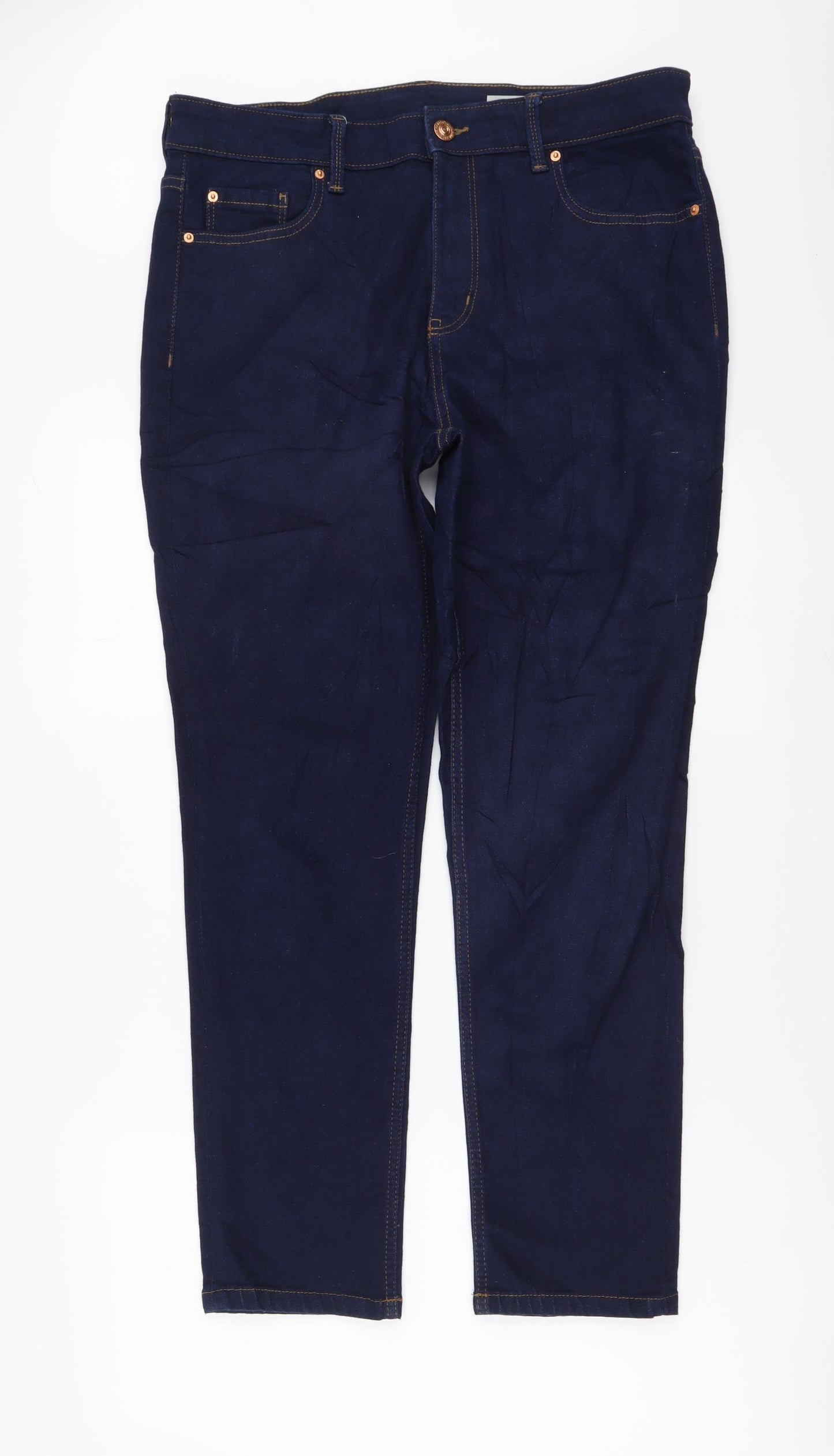 Marks and Spencer Womens Blue Cotton Straight Jeans Size 16 L28 in Regular Button