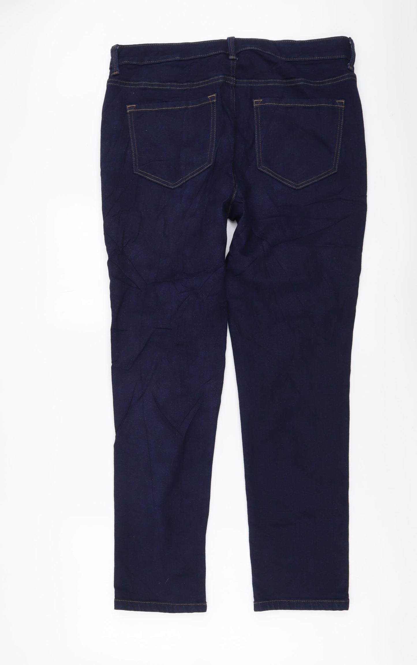 Marks and Spencer Womens Blue Cotton Straight Jeans Size 16 L28 in Regular Button