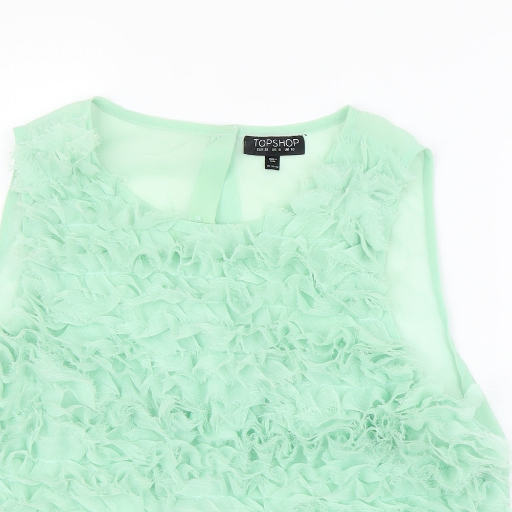 Topshoip Womens Green Polyester Basic Tank Size 10 Round Neck