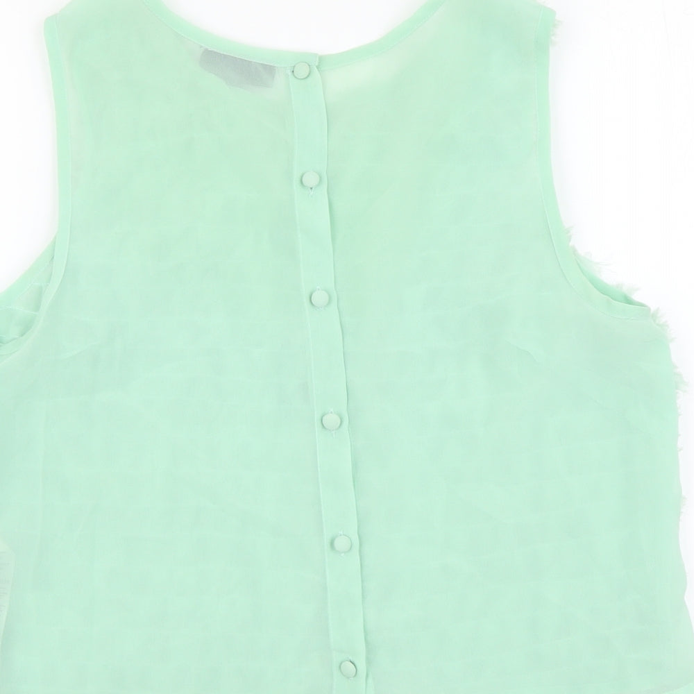 Topshoip Womens Green Polyester Basic Tank Size 10 Round Neck