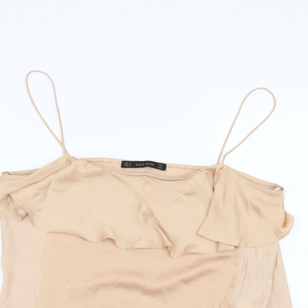 Zara Womens Beige Polyester Camisole Tank Size M Square Neck