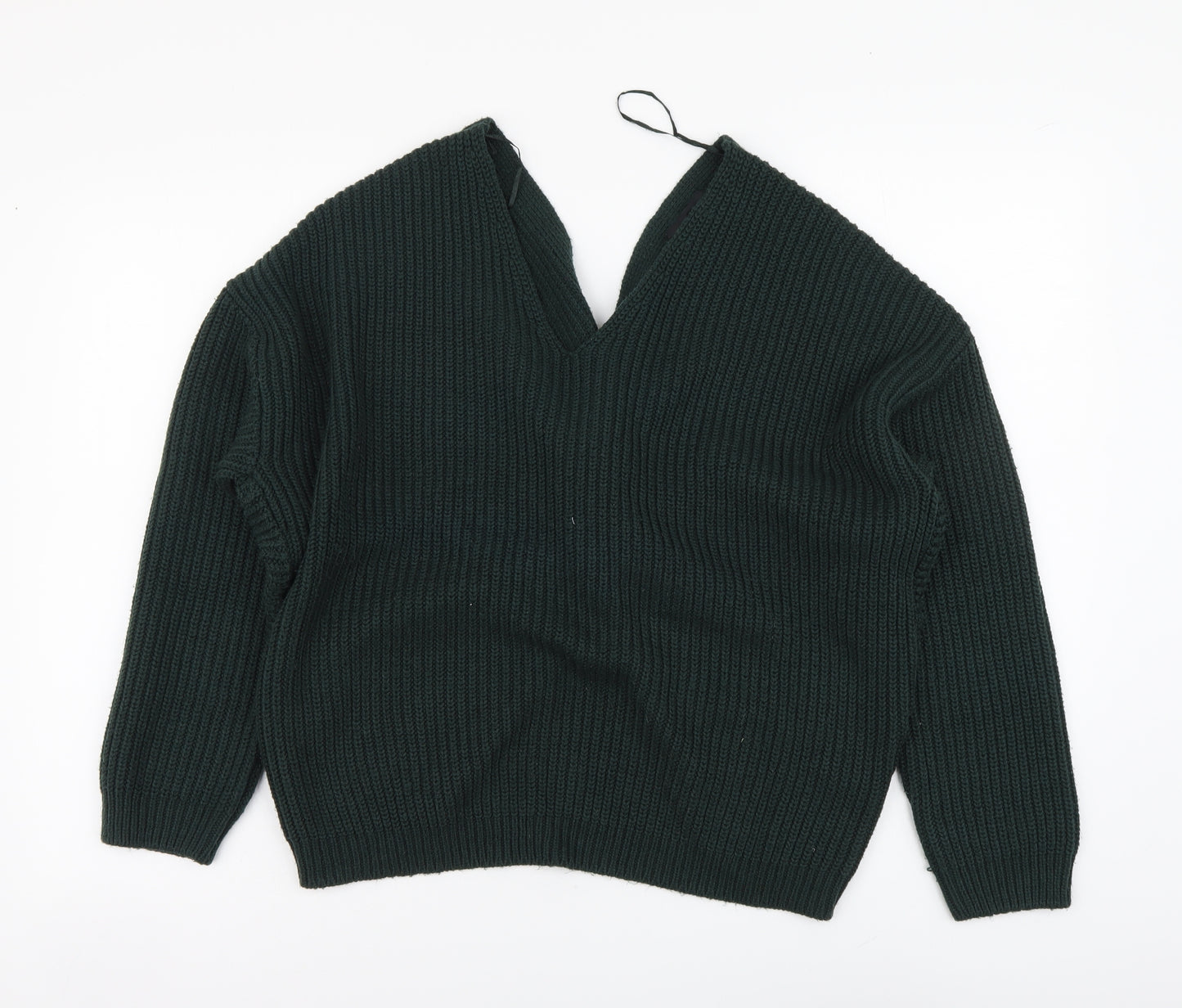 New Look Womens Green V-Neck Acrylic Pullover Jumper Size M