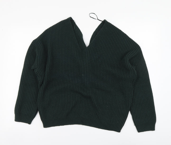 New Look Womens Green V-Neck Acrylic Pullover Jumper Size M
