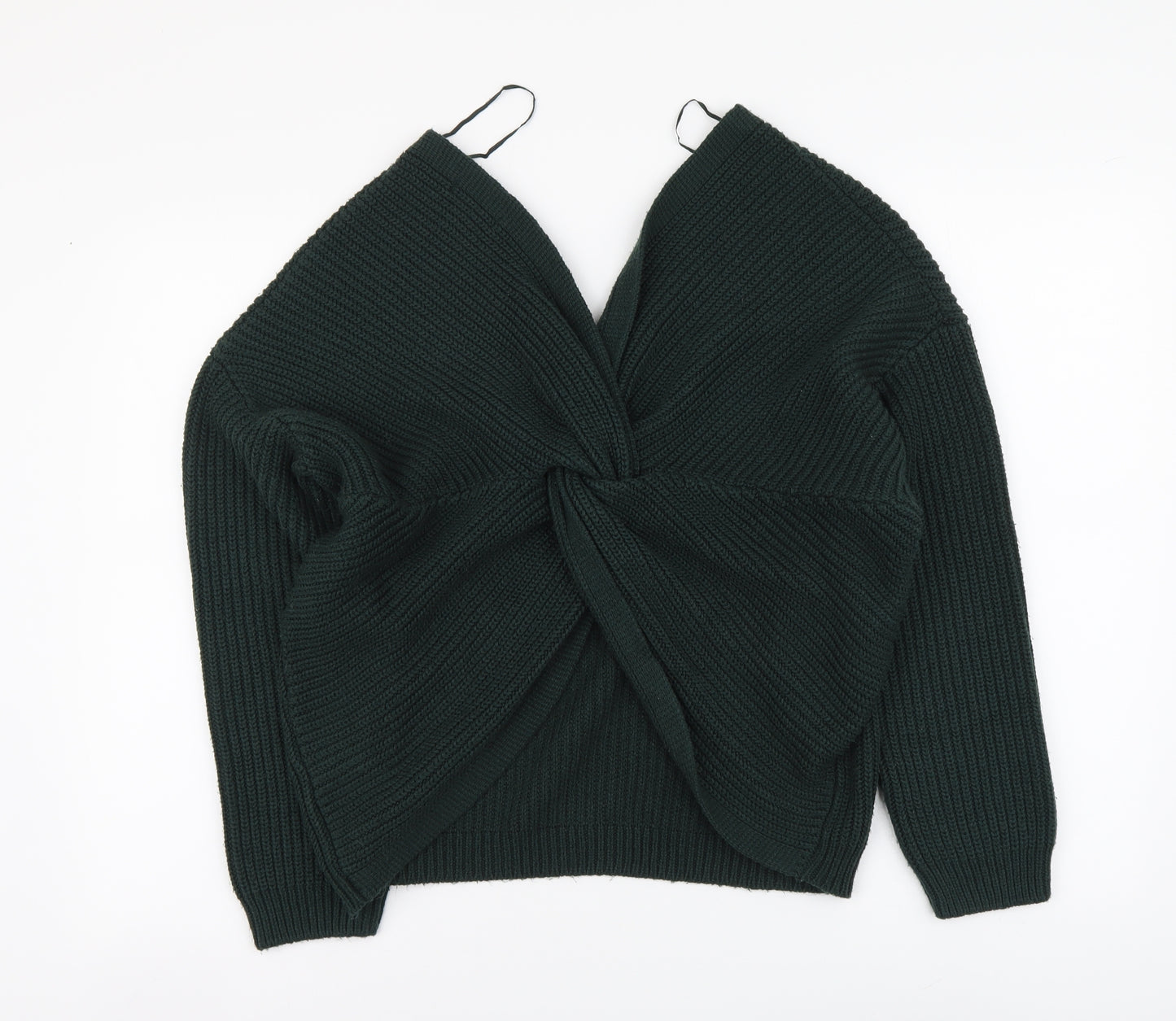 New Look Womens Green V-Neck Acrylic Pullover Jumper Size M