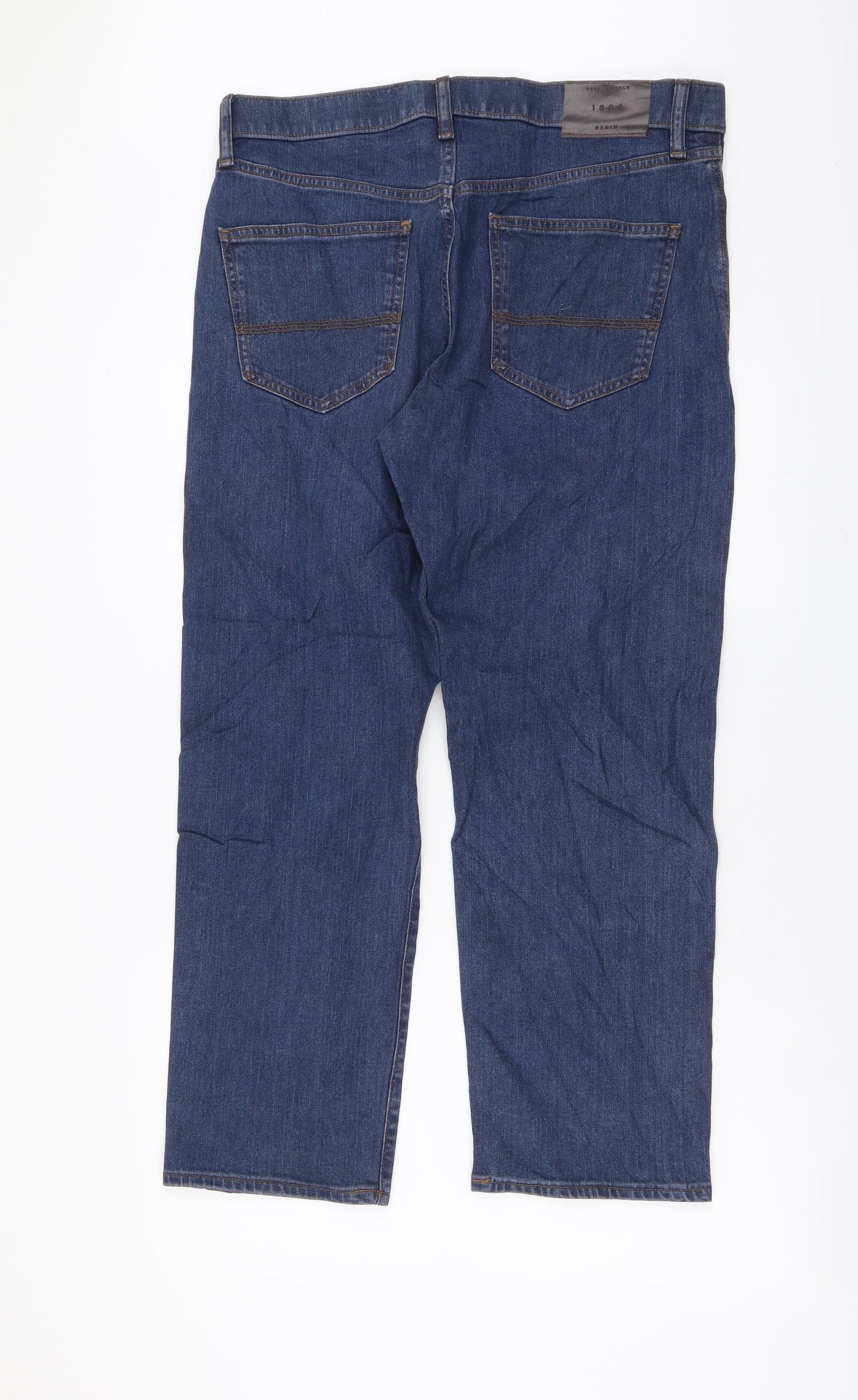 Marks and Spencer Mens Blue Cotton Straight Jeans Size 34 L29 in Regular Button