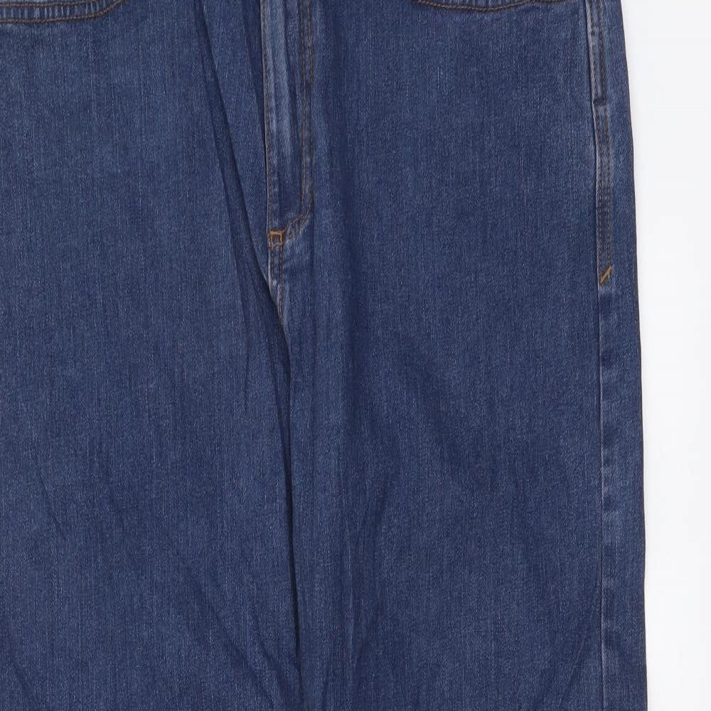 Marks and Spencer Mens Blue Cotton Straight Jeans Size 34 L29 in Regular Button