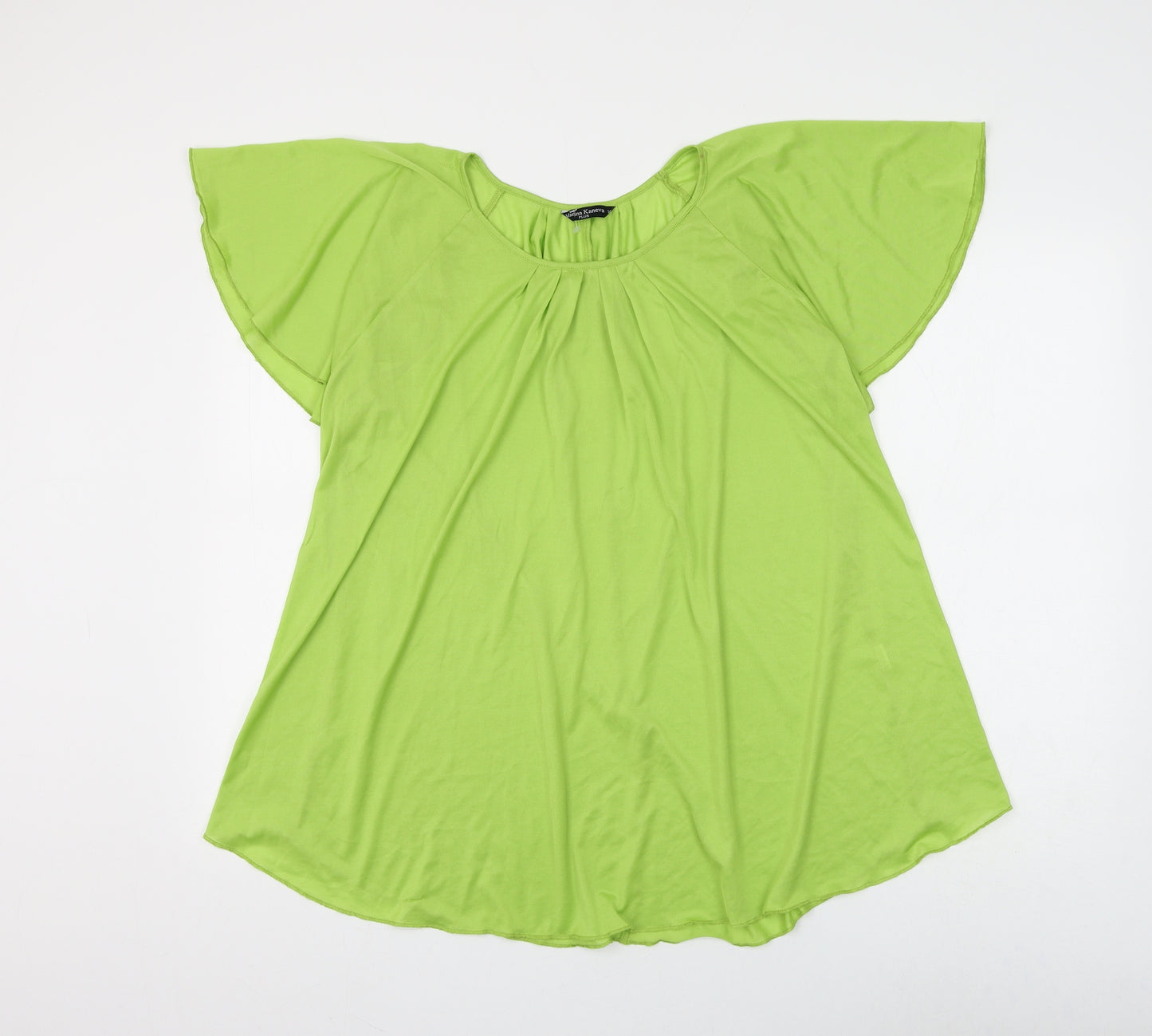 Marina Kaneva Womens Green Polyester Basic Blouse Size 16 Round Neck
