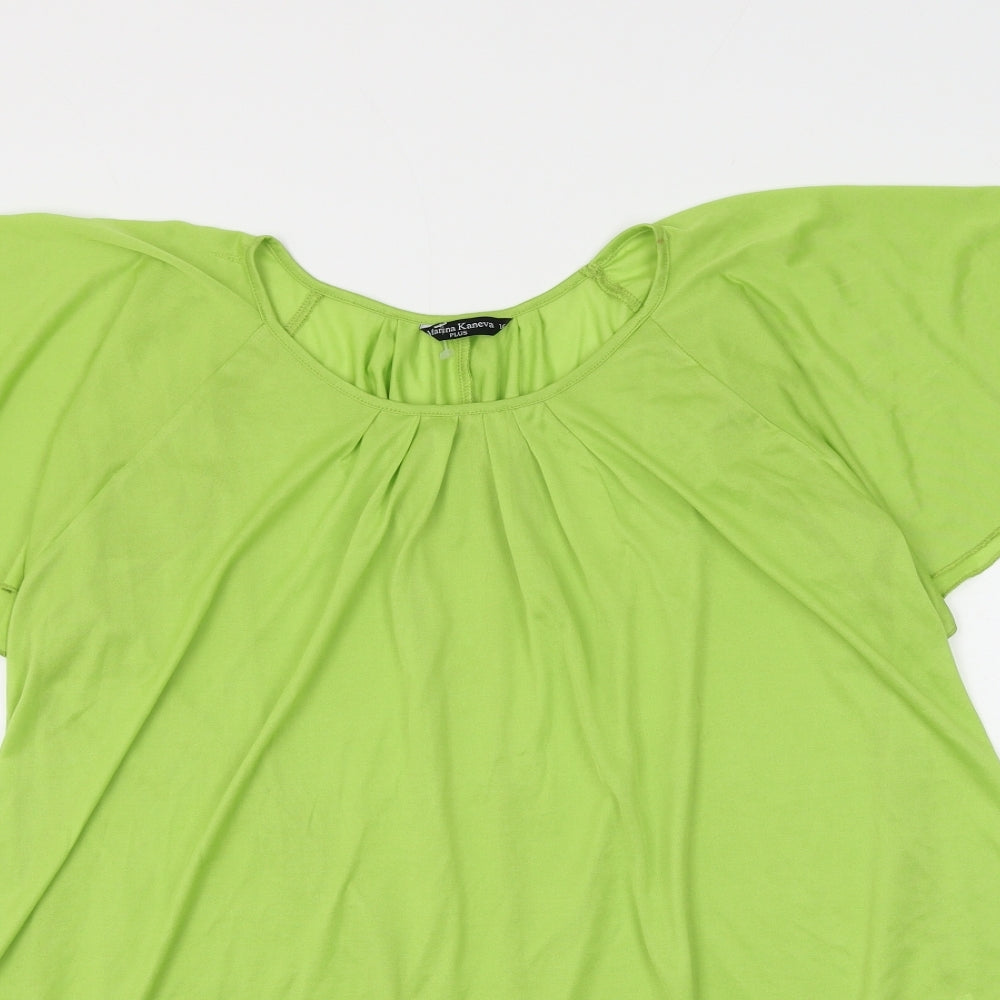 Marina Kaneva Womens Green Polyester Basic Blouse Size 16 Round Neck