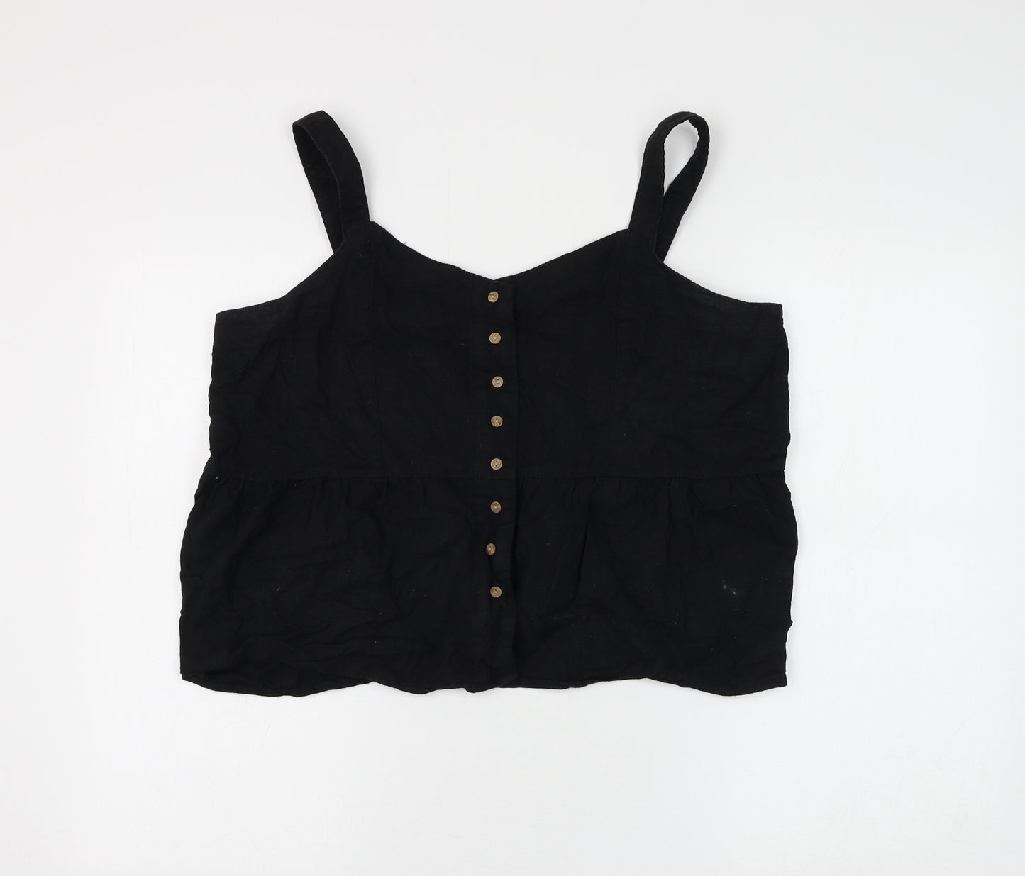 16 Womens Black Linen Cropped Blouse Size 16 V-Neck