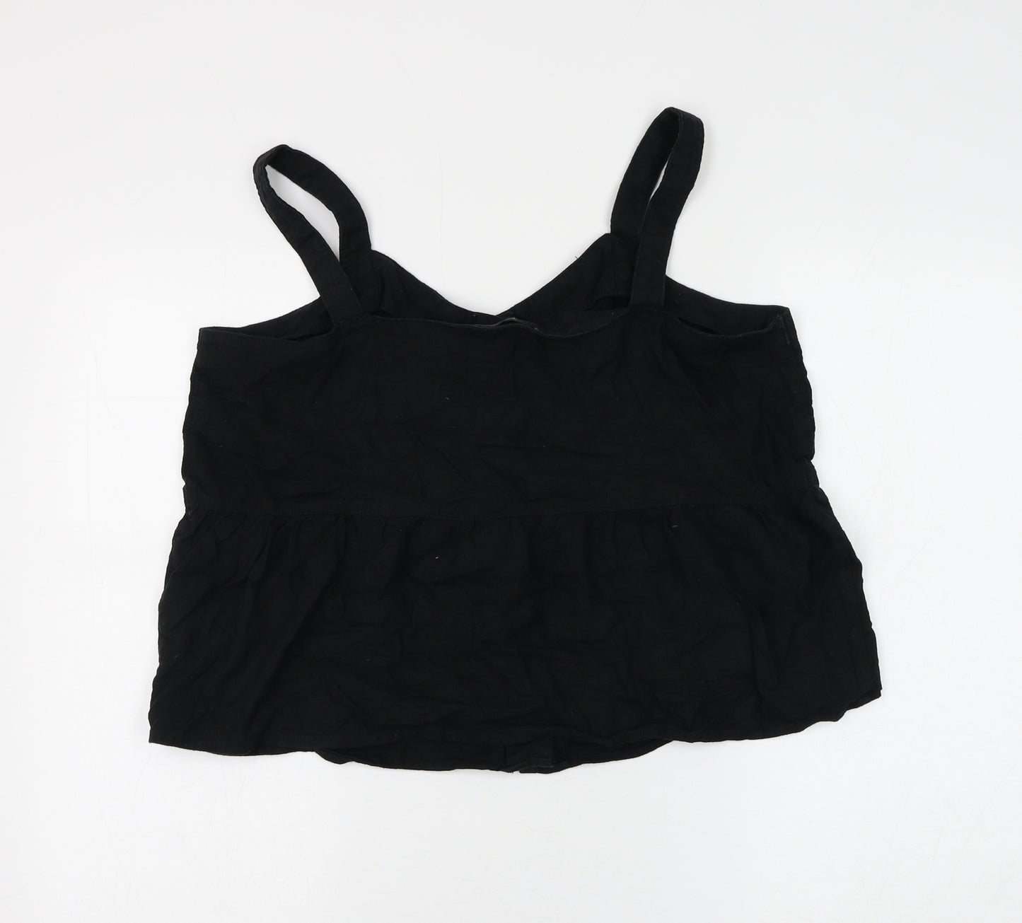 16 Womens Black Linen Cropped Blouse Size 16 V-Neck