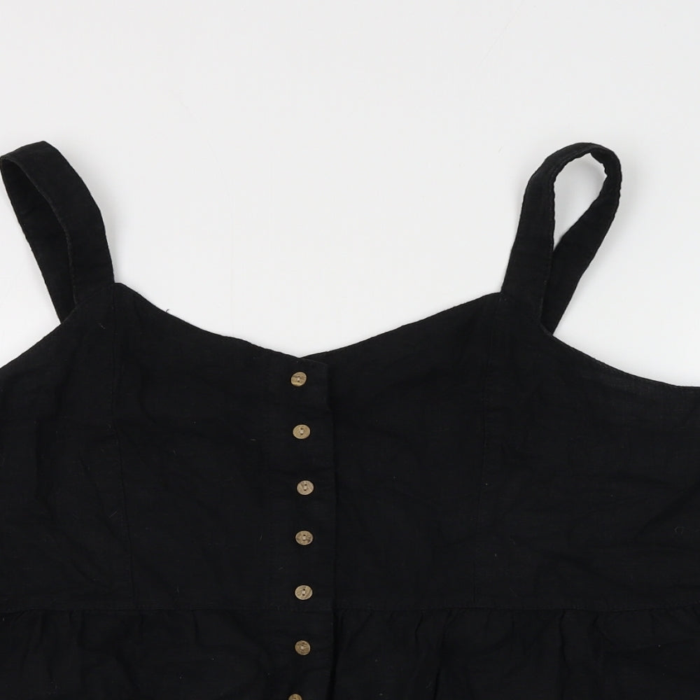 16 Womens Black Linen Cropped Blouse Size 16 V-Neck