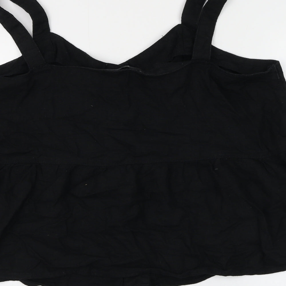 16 Womens Black Linen Cropped Blouse Size 16 V-Neck