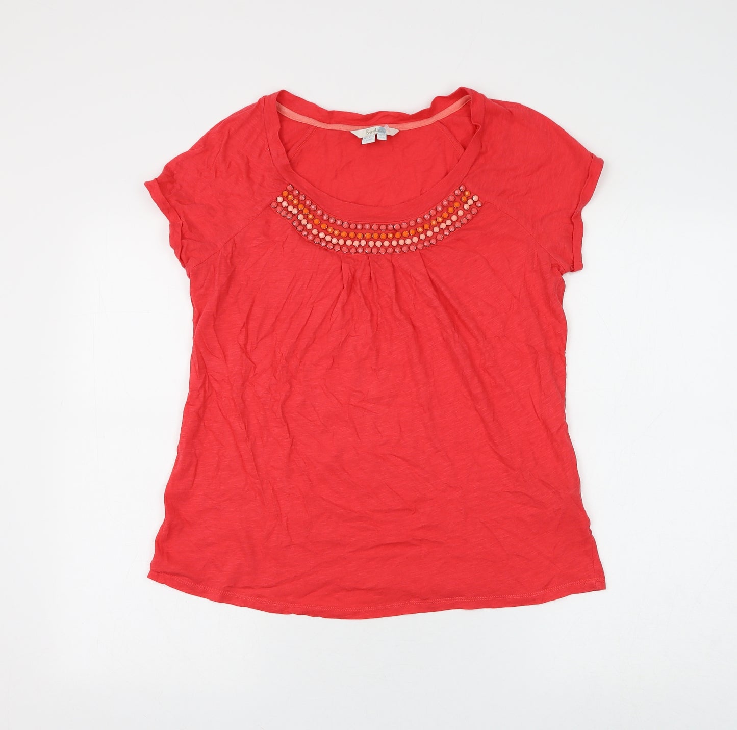Boden Womens Red Cotton Basic Blouse Size 12 Scoop Neck