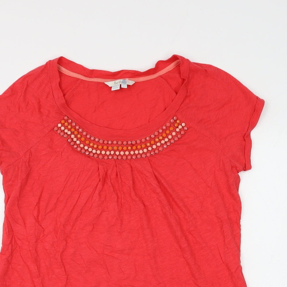 Boden Womens Red Cotton Basic Blouse Size 12 Scoop Neck