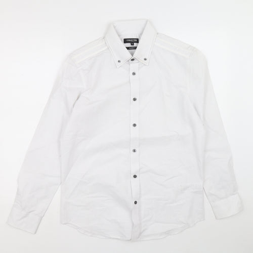 The Collection Mens White Cotton Button-Up Size M Collared Button