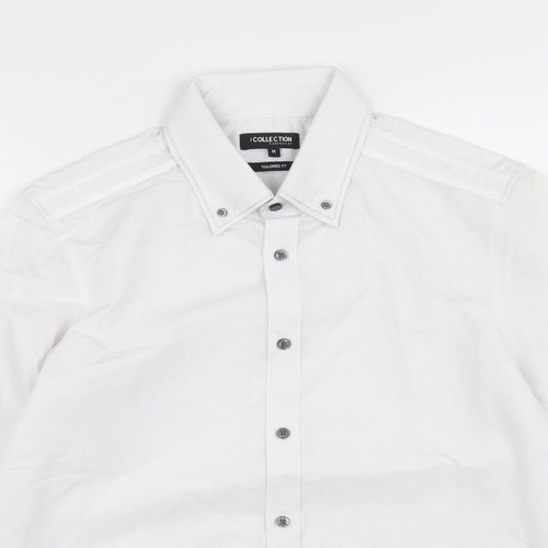 The Collection Mens White Cotton Button-Up Size M Collared Button