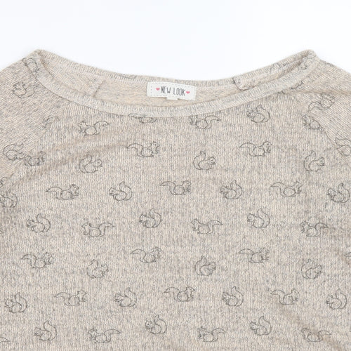 New Look Womens Brown Boat Neck Acrylic Henley Jumper Size 14 - Squirrel print