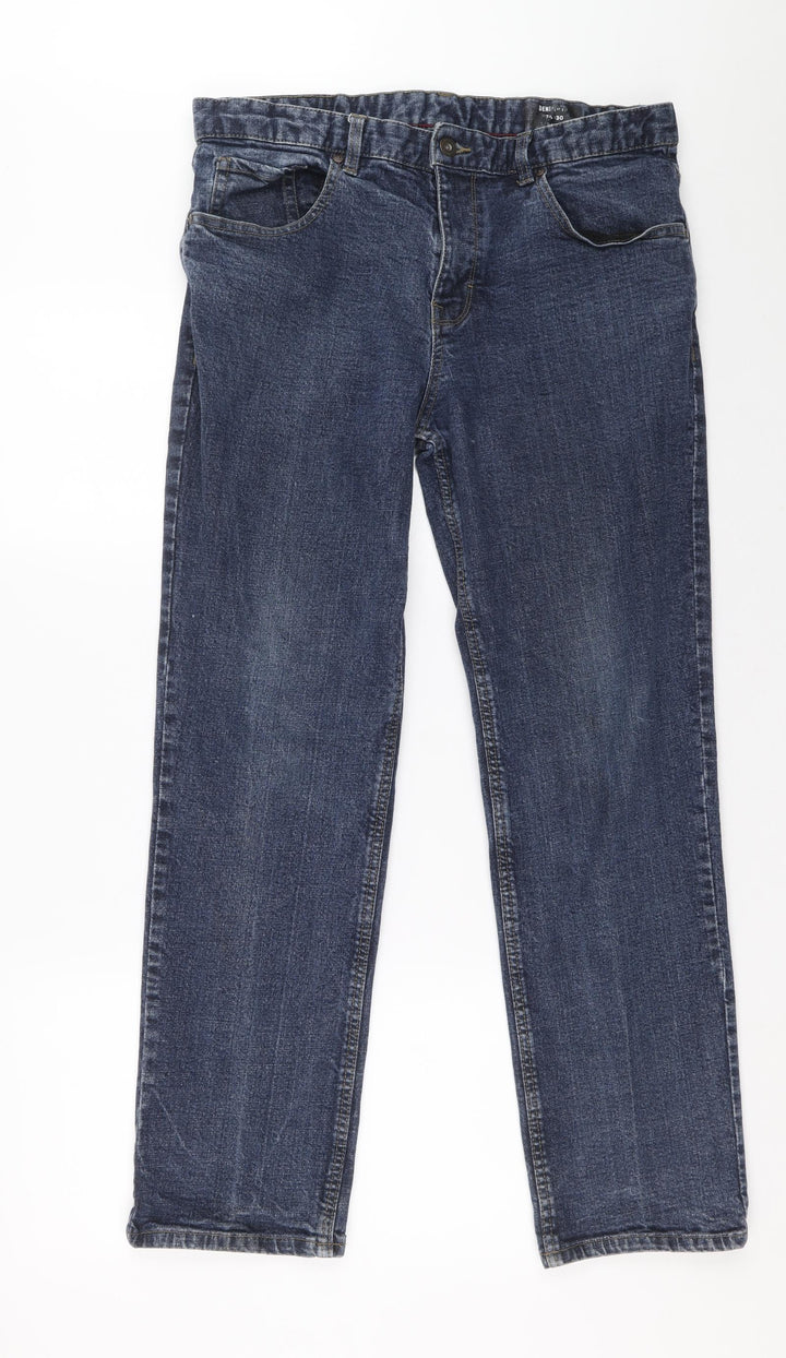Preworn Mens Blue Cotton Straight Jeans L30 in Regular Zip
