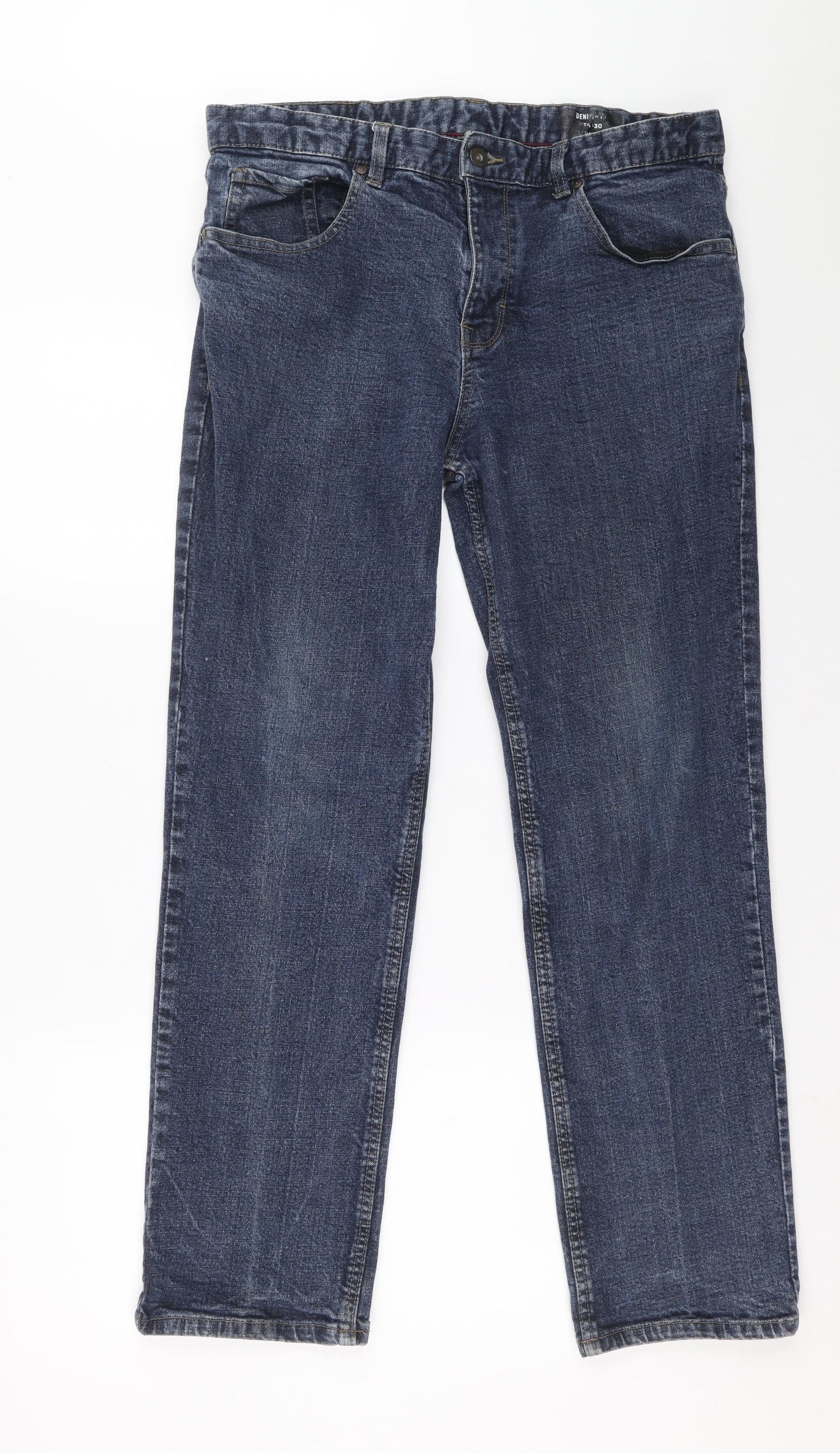 Preworn Mens Blue Cotton Straight Jeans L30 in Regular Zip