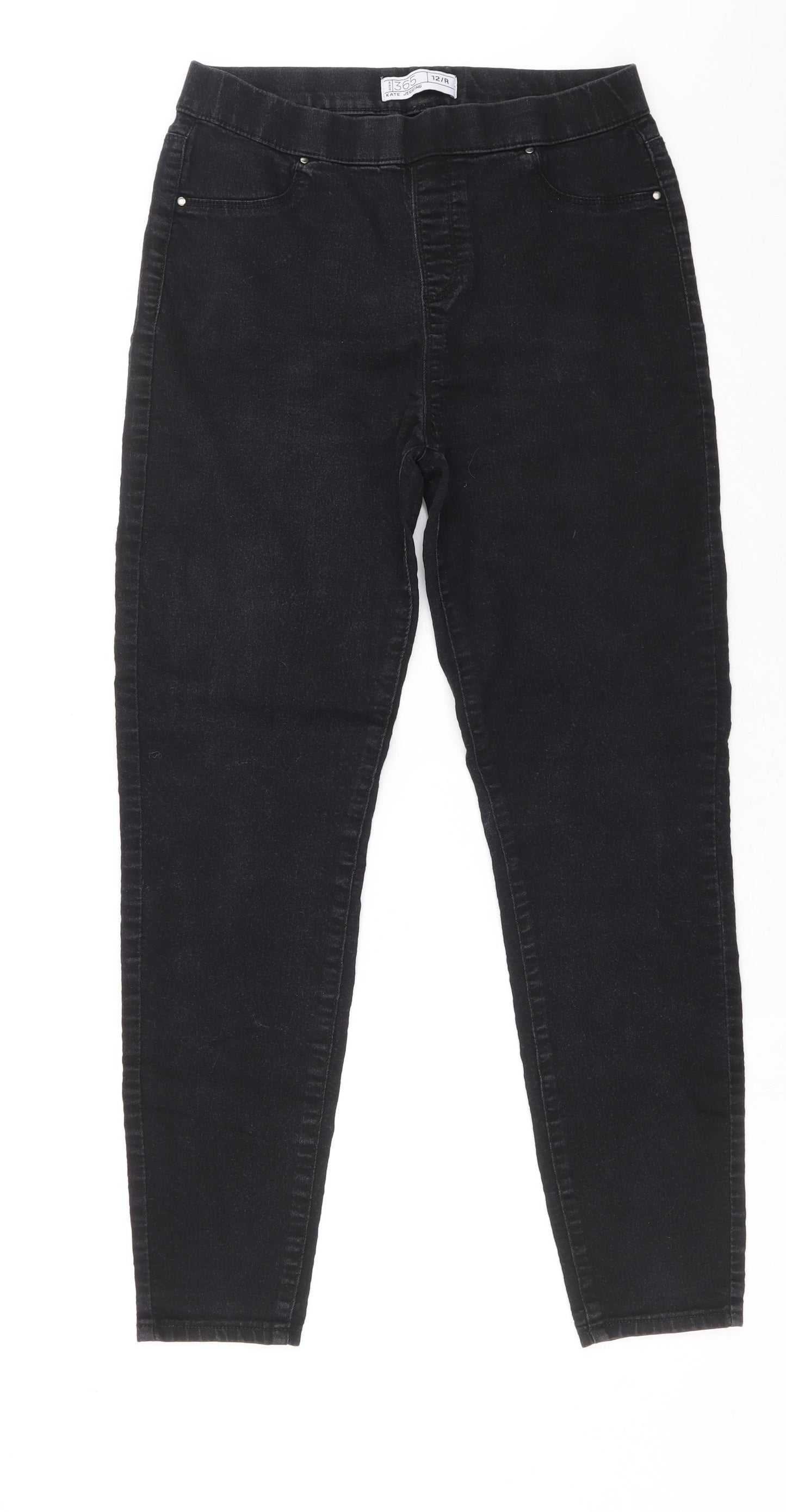 KATE Womens Black Cotton Jegging Trousers Size 12 L26 in Slim