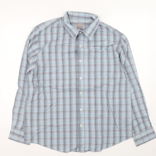 TU Mens Blue Plaid Cotton Button-Up Size XL Collared Button