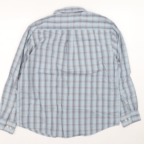 TU Mens Blue Plaid Cotton Button-Up Size XL Collared Button