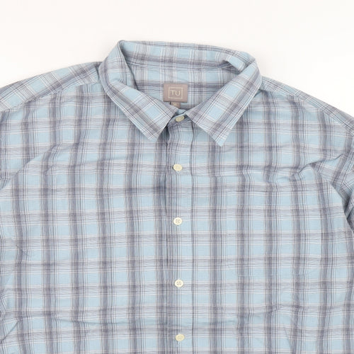 TU Mens Blue Plaid Cotton Button-Up Size XL Collared Button