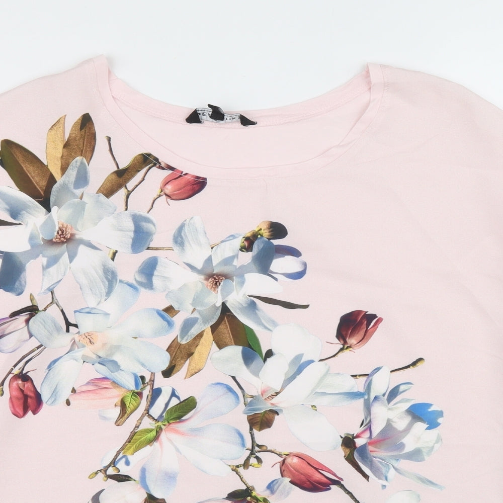 Peacocks Womens Pink Polyester Basic Blouse Size 14 Round Neck - Flowers