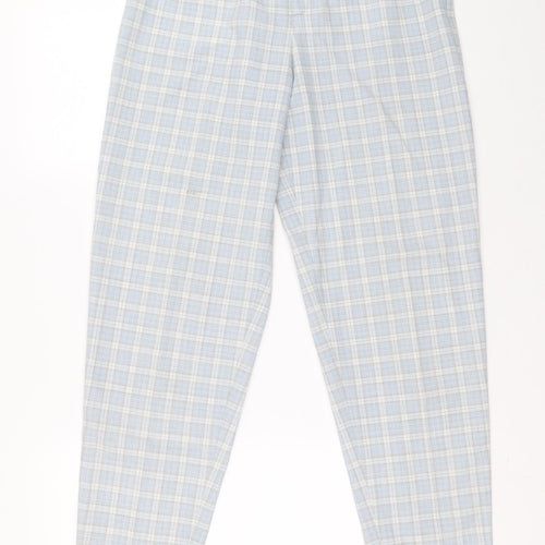 Preworn Womens Blue Plaid Polyester Trousers Size 12 L29 in Extra-Slim Zip
