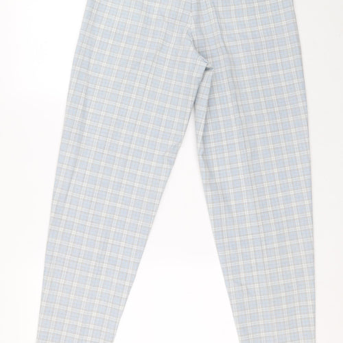 Preworn Womens Blue Plaid Polyester Trousers Size 12 L29 in Extra-Slim Zip