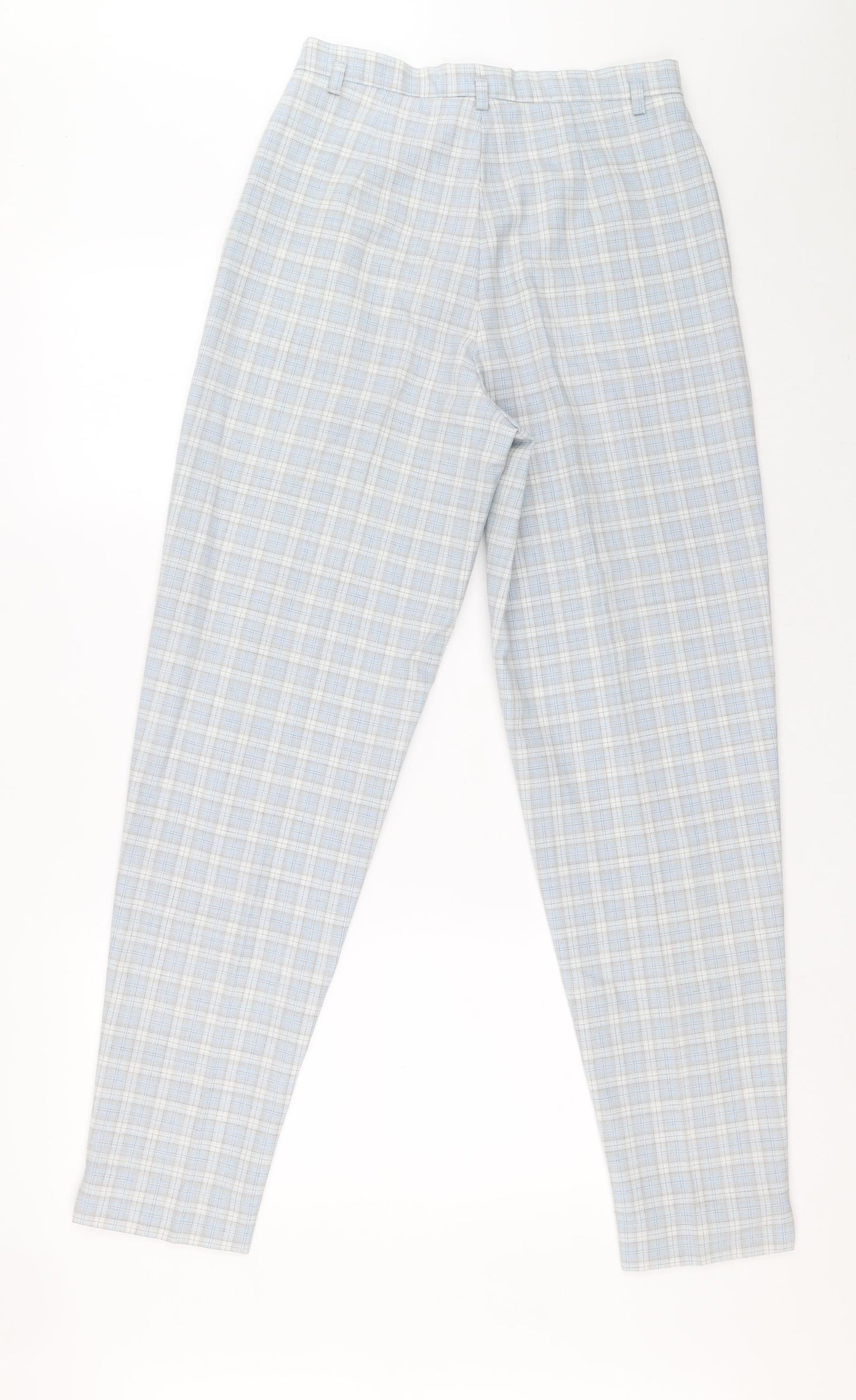Preworn Womens Blue Plaid Polyester Trousers Size 12 L29 in Extra-Slim Zip
