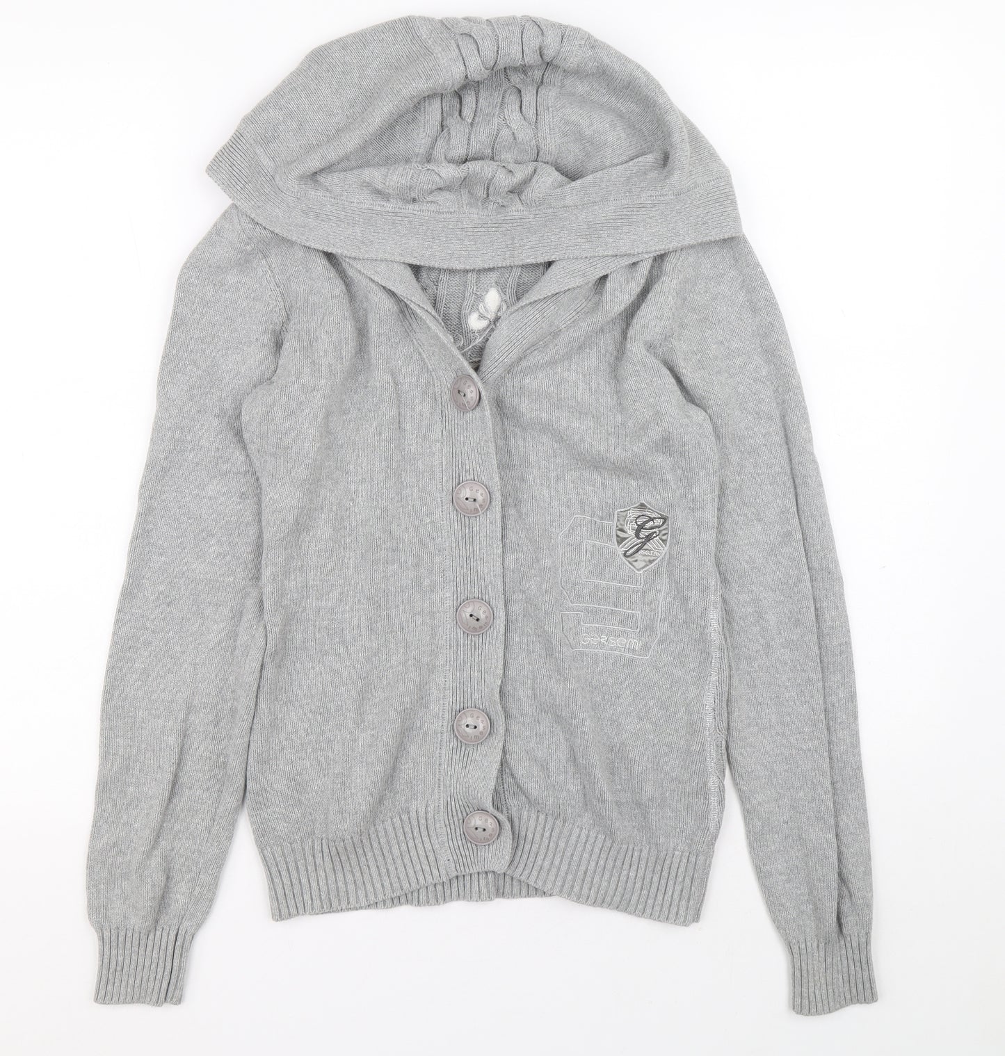 Gersemi Womens Grey V-Neck 100% Cotton Cardigan Jumper Size M - Gersem Logo