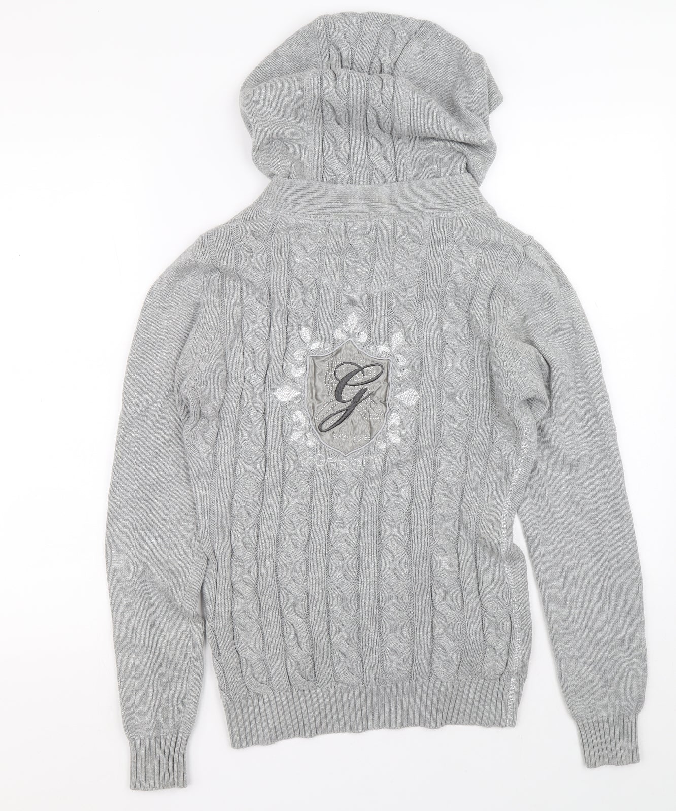 Gersemi Womens Grey V-Neck 100% Cotton Cardigan Jumper Size M - Gersem Logo