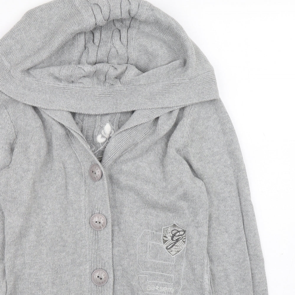 Gersemi Womens Grey V-Neck 100% Cotton Cardigan Jumper Size M - Gersem Logo