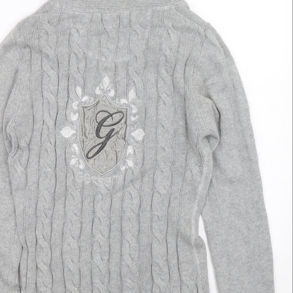 Gersemi Womens Grey V-Neck 100% Cotton Cardigan Jumper Size M - Gersem Logo