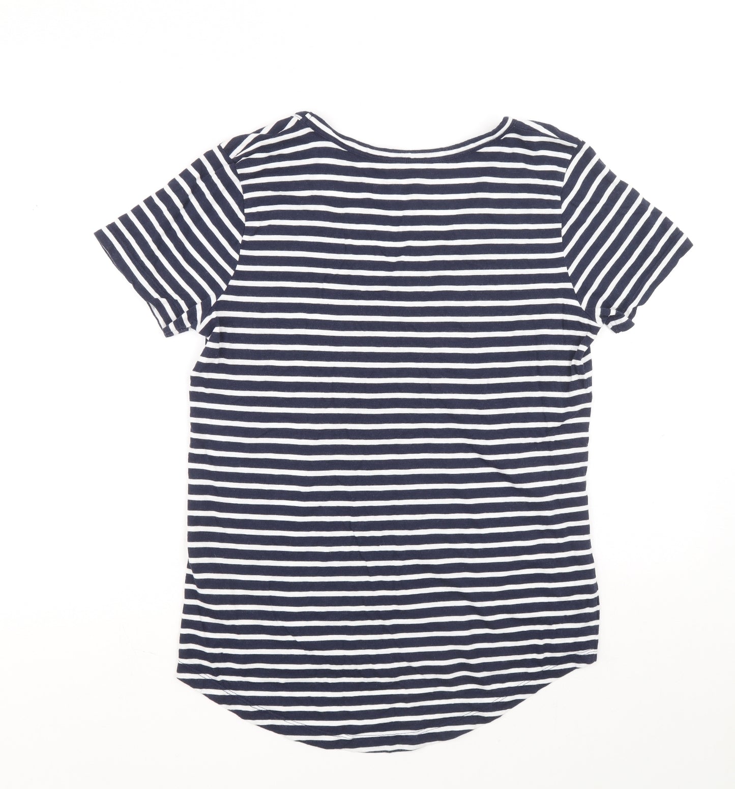 Nutmeg Womens Blue Striped Cotton Basic T-Shirt Size 12 Scoop Neck
