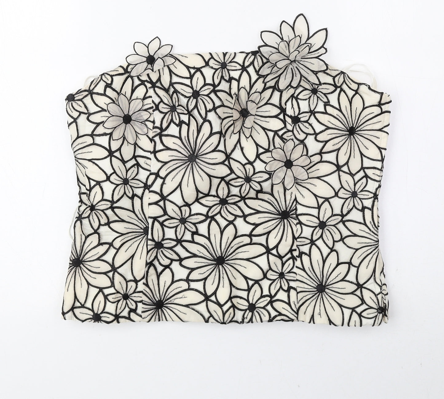 Coast Womens Black Floral Silk Cropped Blouse Size 12 Off the Shoulder - Corset
