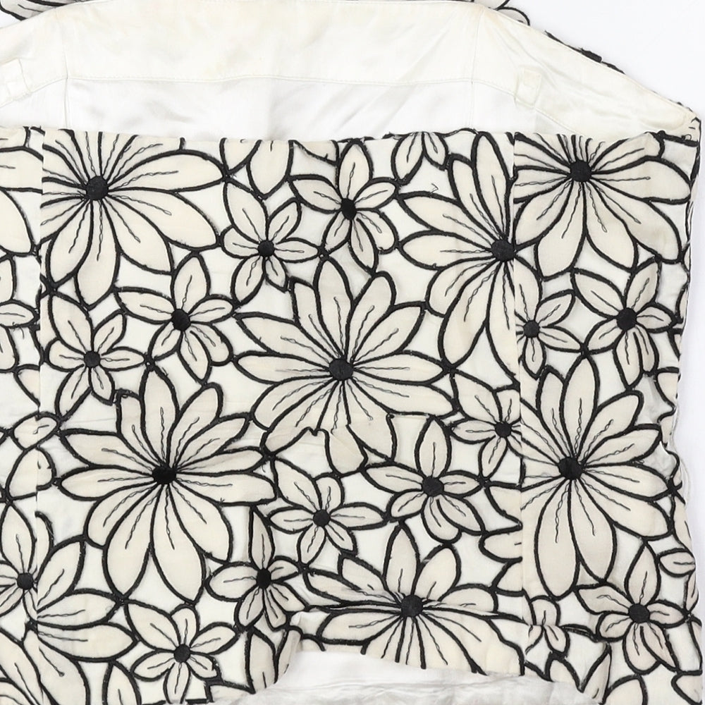 Coast Womens Black Floral Silk Cropped Blouse Size 12 Off the Shoulder - Corset