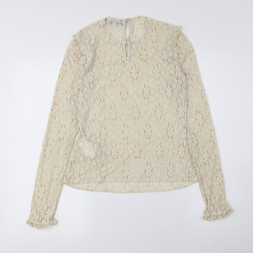 Trafaluc Womens Beige Floral Polyamide Basic Blouse Size S Round Neck