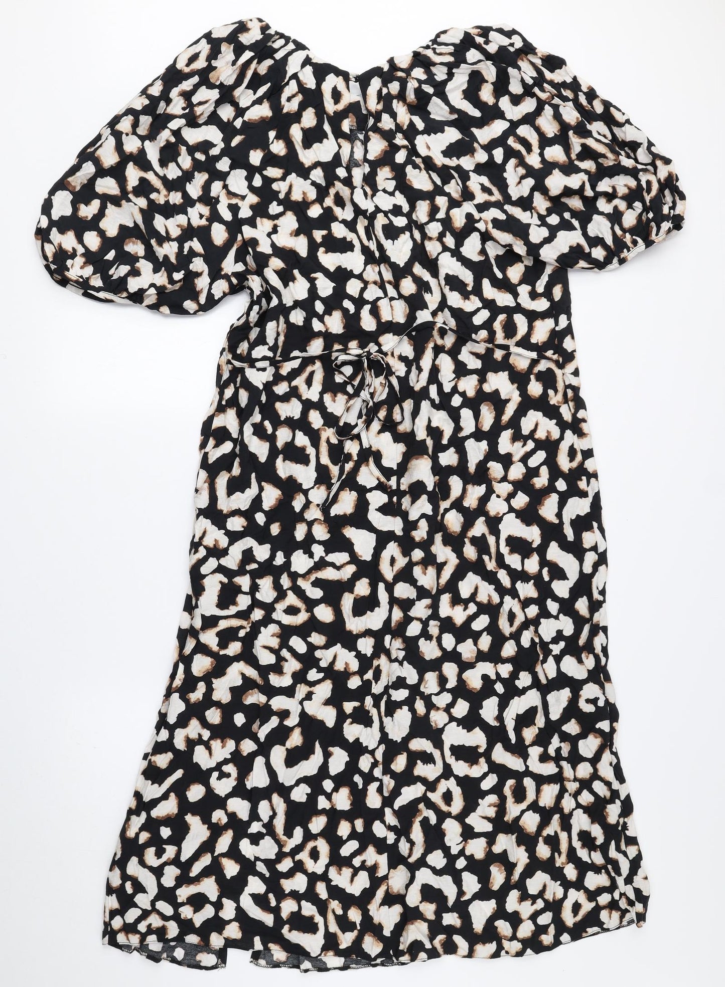 Atmosphere Womens Black Animal Print Viscose A-Line Size 18 Round Neck Button