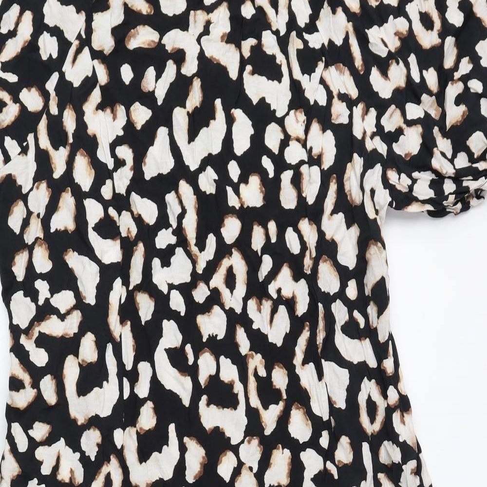 Atmosphere Womens Black Animal Print Viscose A-Line Size 18 Round Neck Button