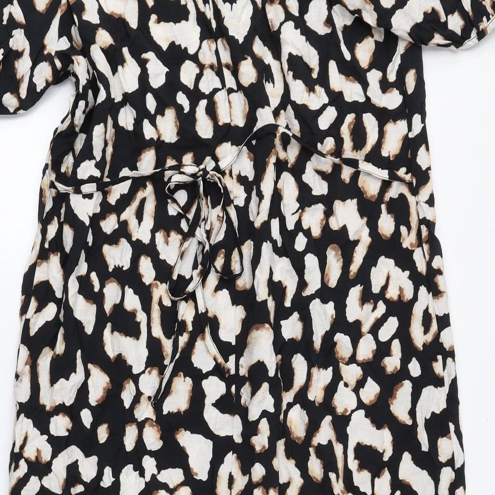 Atmosphere Womens Black Animal Print Viscose A-Line Size 18 Round Neck Button