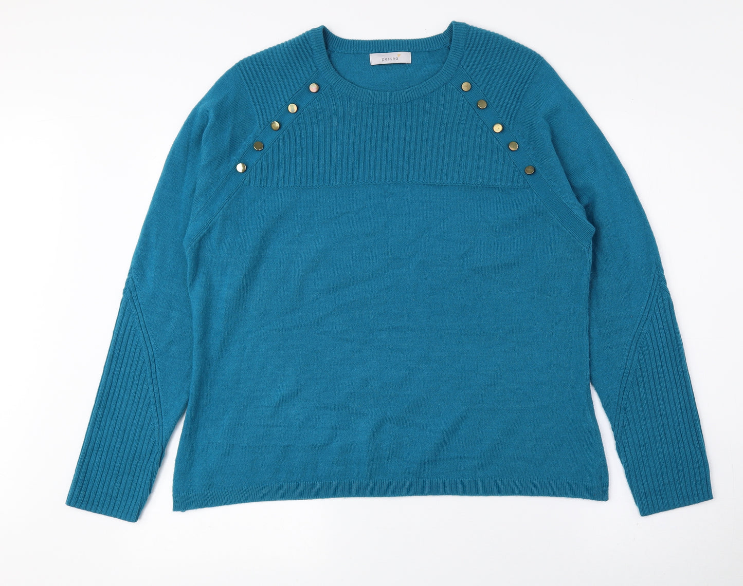 Per Una Womens Blue Round Neck Acrylic Pullover Jumper Size 16